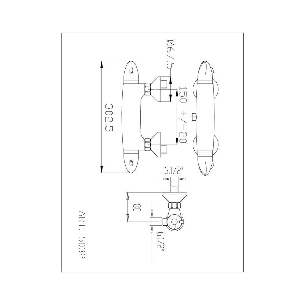 Miscelatore Termostatico Esterno Doccia Con Attacco Inferiore 1/2"