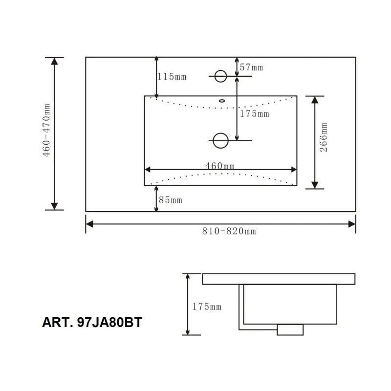 Lavabo Arredo in Ceramica Bianco Lucido Stella 80 cm