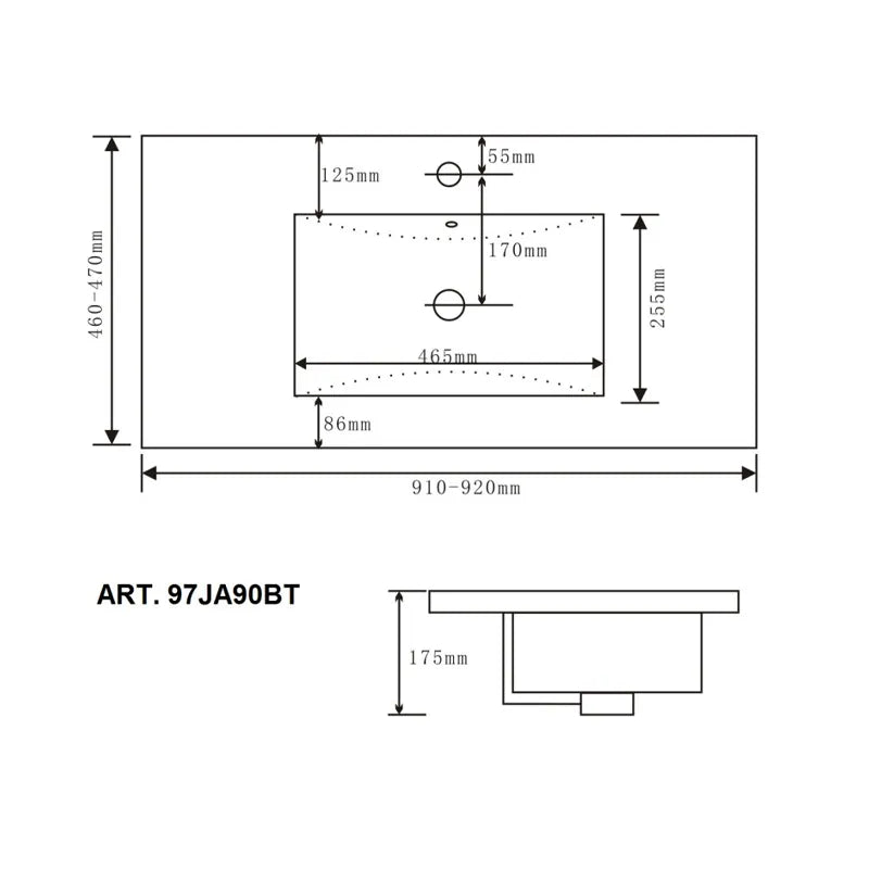 Lavabo Arredo in Ceramica Bianco Lucido Stella 90 cm