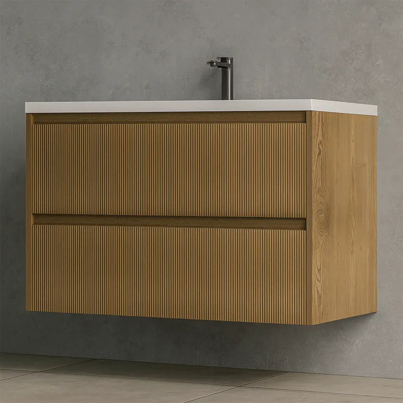 Base Sospesa Bagno Vanessa 80 cm Rovere Cannettato