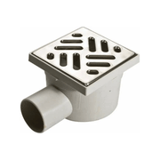 Chiusino sifonato 115x115 mm con griglia in acciaio inox AISI 304 e scarico laterale da 50 mm