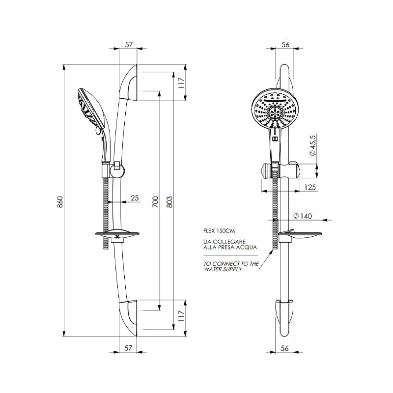 Dettaglio doccia Cascade 5 2.0 in ABS cromato con pulsante regolatore