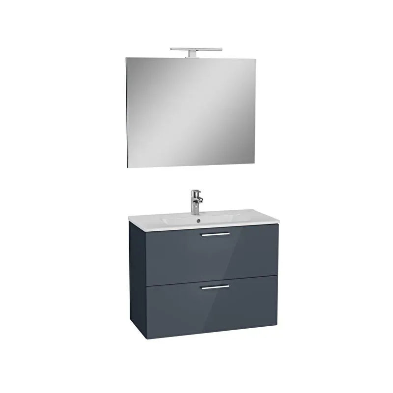 Mobile Bagno Mia Set 80 cm Antracite Lucido con Lavabo e Specchio LED – 2 Cassetti