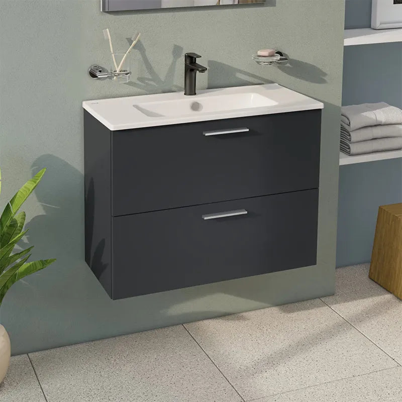 Lavabo in ceramica bianco incluso nel set Mia antracite