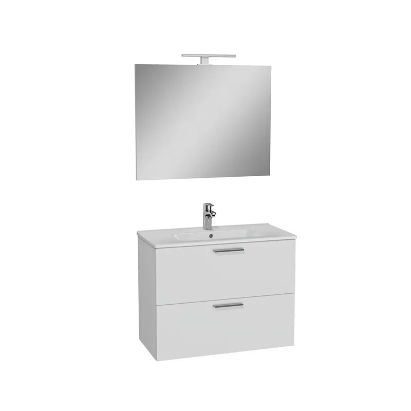 Mobile Bagno Mia Set 80 cm Bianco Lucido con Lavabo e Specchio LED – 2 Cassetti