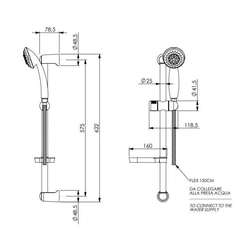 Dettaglio doccia Dolly3 in ABS cromato con funzione anticalcare