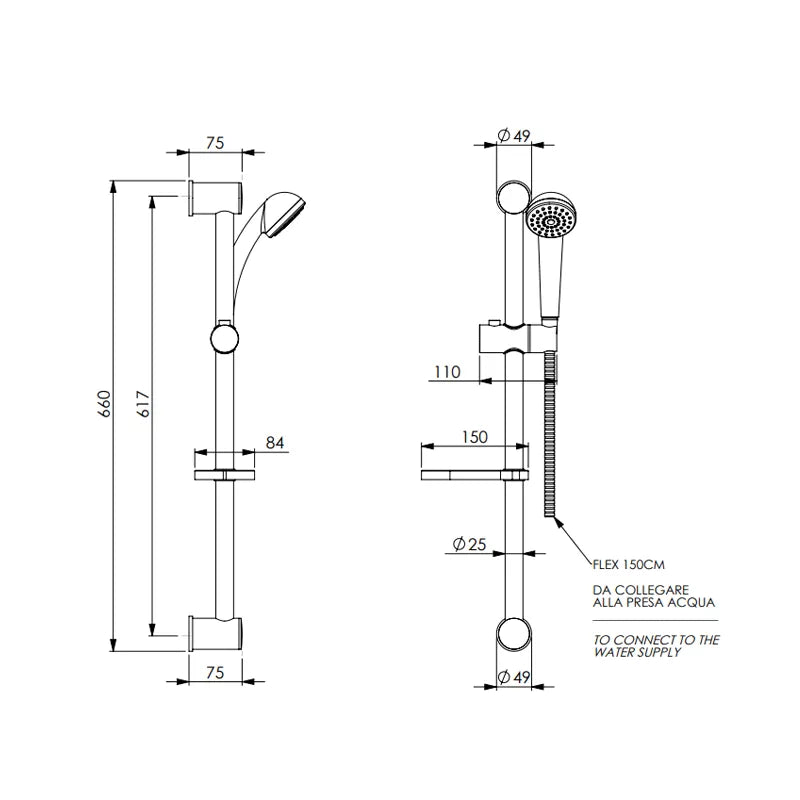 Dettaglio doccetta ABS cromata del saliscendi Nature 125