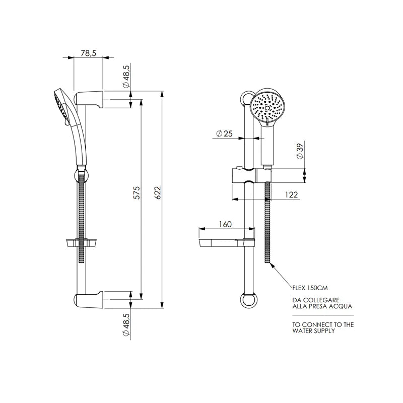 Dettaglio doccia Kuga 5 in ABS cromato anticalcare