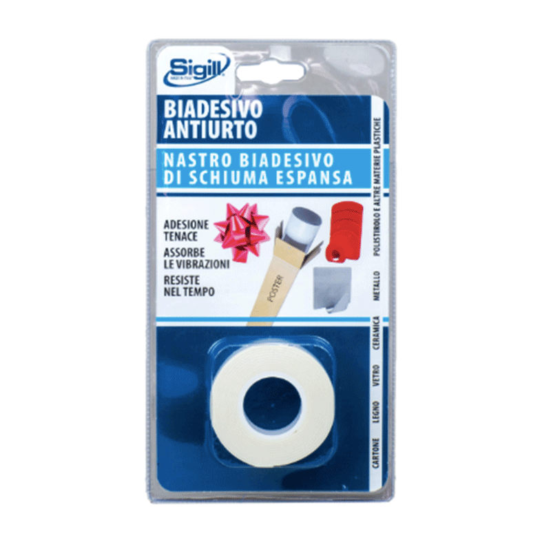 Nastro biadesivo antiurto 1,5 m x 19 mm – schiuma poliuretanica – alta tenuta