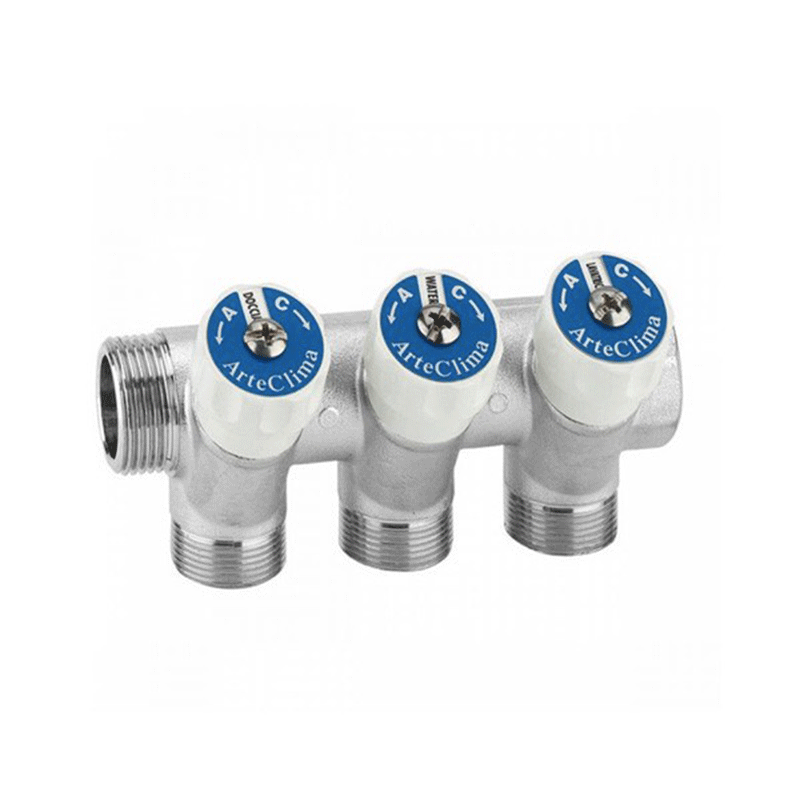 Collettore modulare con arresto manuale Arteclima 3/4" – 2, 3 o 4 vie – ottone cromato