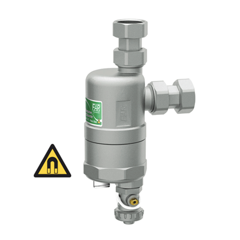 Defangatore COMPACTFAR ultracompatto 3/4" in ottone cromato con magnete e scarico