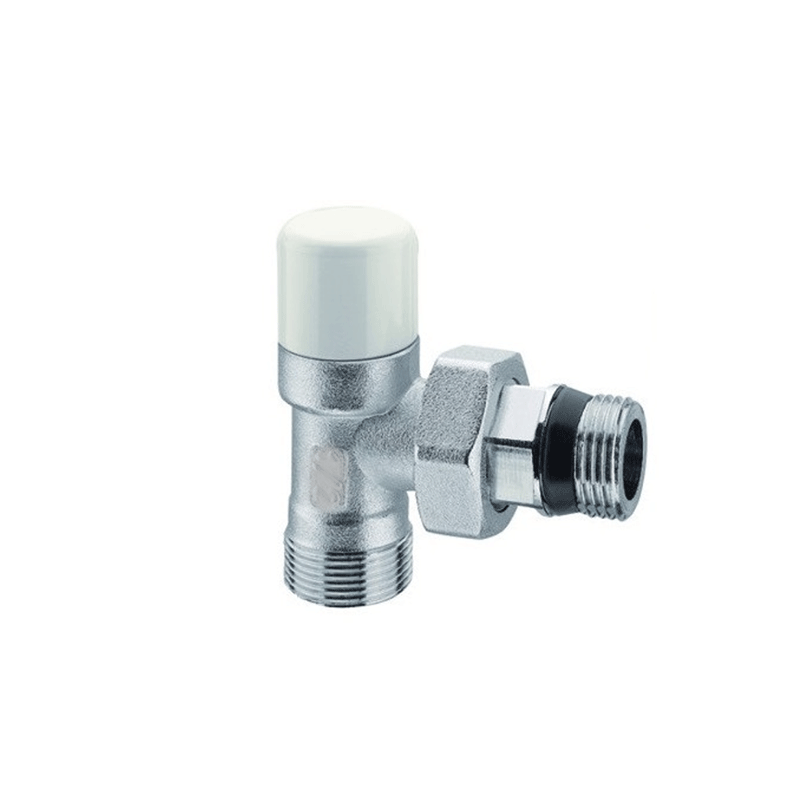 Detentore a squadra cromato per radiatori – 1/2" o 3/8" – attacco per tubo multistrato e rame