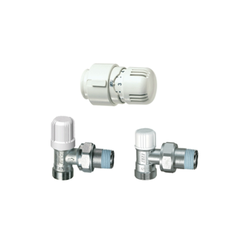 Kit valvola + detentore a squadra + testa termostatica 1/2" – attacco per tubo rame – ottone cromato Arteclima