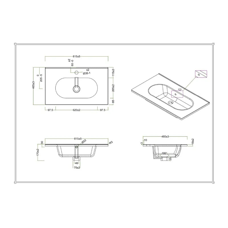 Lavabo da incasso 80 cm Venere – Bianco Lucido o Bianco Opaco
