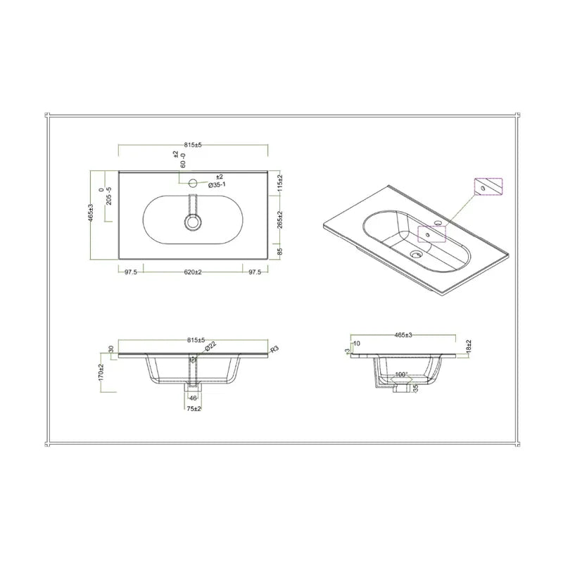 Lavabo da incasso 90 cm Venere – Bianco Lucido o Bianco Opaco