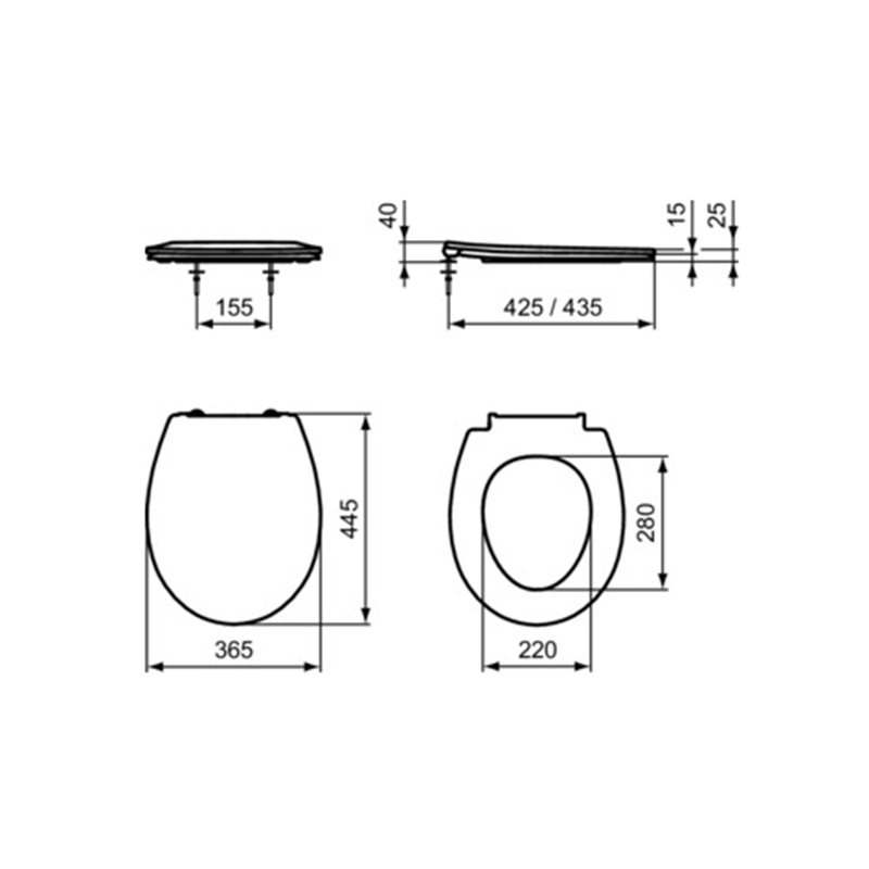 Sedile WC sandwich Ideal Standard – bianco lucido – 365x445x40 mm – E131701