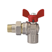 Valvola a sfera ad angolo MF con farfalla – 1/2", 3/4", 1" – ottone nichelato – farfalla rossa