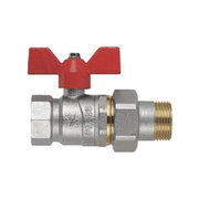 Valvola a sfera MF con bocchettone – 1/2", 3/4", 1" – ottone nichelato – farfalla rossa