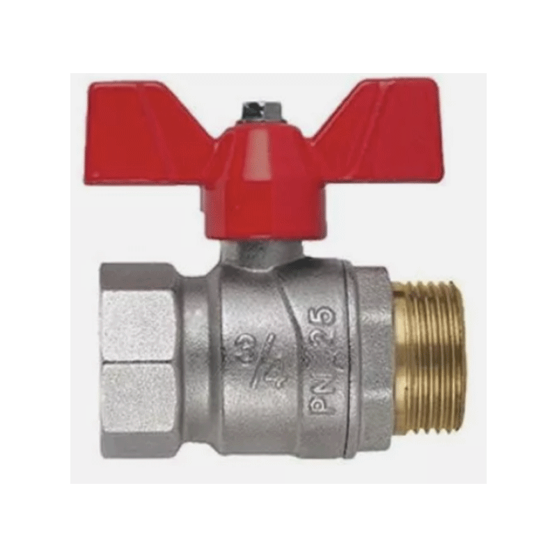 Valvola a sfera MF con farfalla – 1/2", 3/4", 1" – ottone nichelato – farfalla rossa