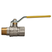 Valvola a sfera gas MF con leva gialla – 1/2", 3/4", 1", 1"1/4, 1"1/2, 2" – ottone nichelato