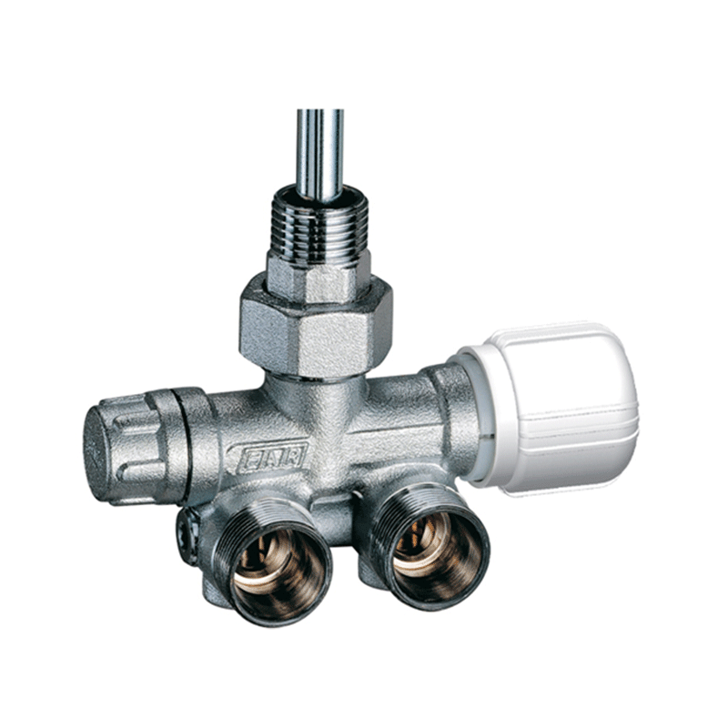 Valvola a squadra MONO-BITUBO termostatizzabile destra o sinistra – con codolo, calotta e sonda – cromata