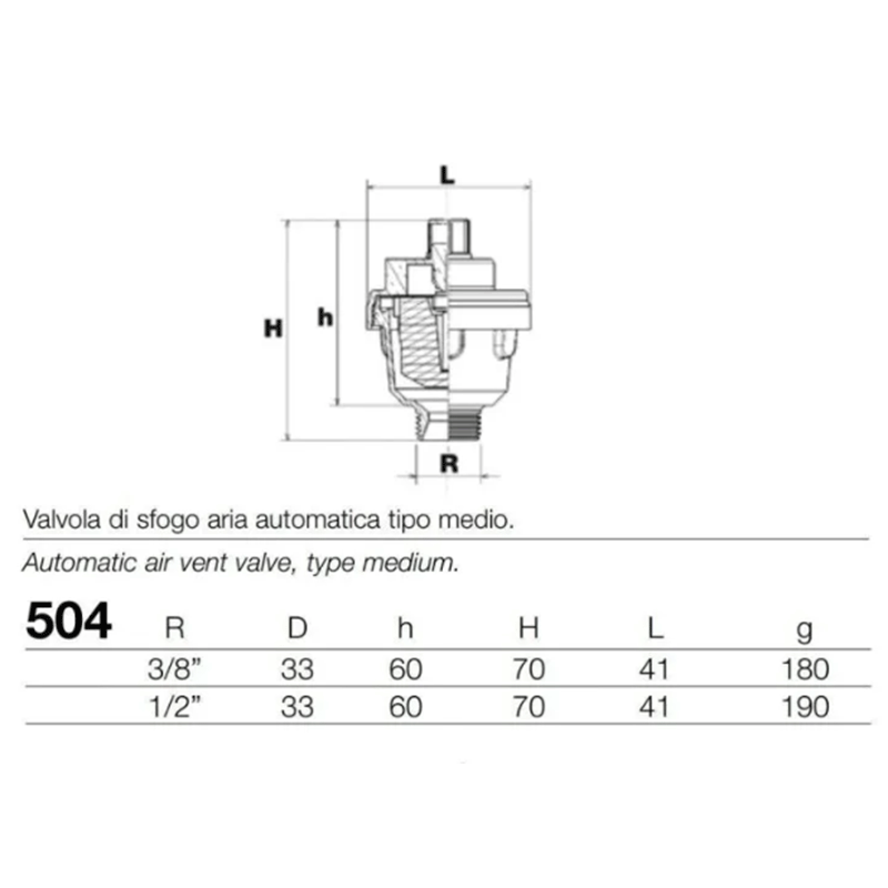 Valvola automatica di sfogo aria in ottone cromato Arteclima – disponibile 1/2" o 3/8"