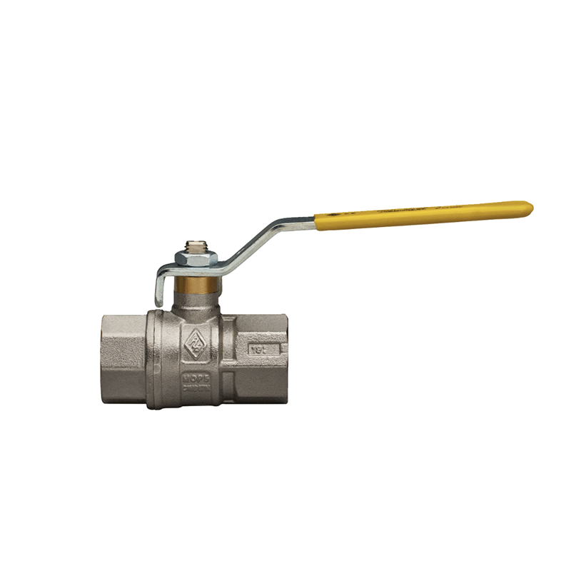 Valvola a sfera gas FF con leva gialla – 1/2", 3/4", 1", 1"1/4, 1"1/2, 2" – ottone nichelato