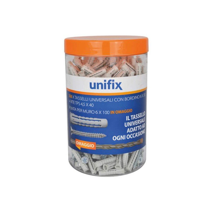 Kit Unifix 250 Tasselli 6X30 + Vite Tps 4,5X40 E Punta Per Muro Omaggio