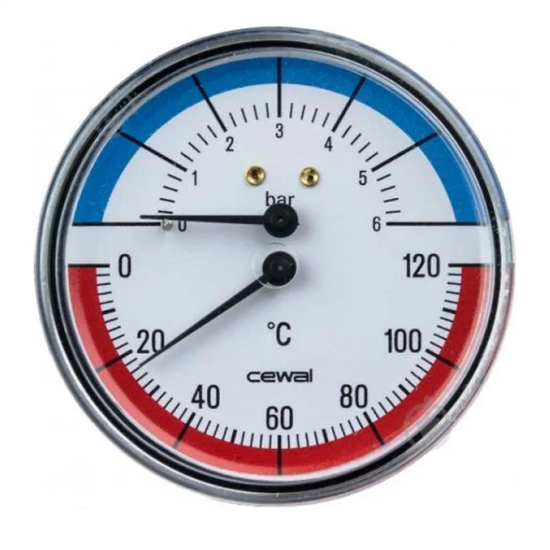 Termomanometro Cewal D.80Mm – SCALA 0-120°C / 0-6 BAR CON ATTACCO POSTERIORE