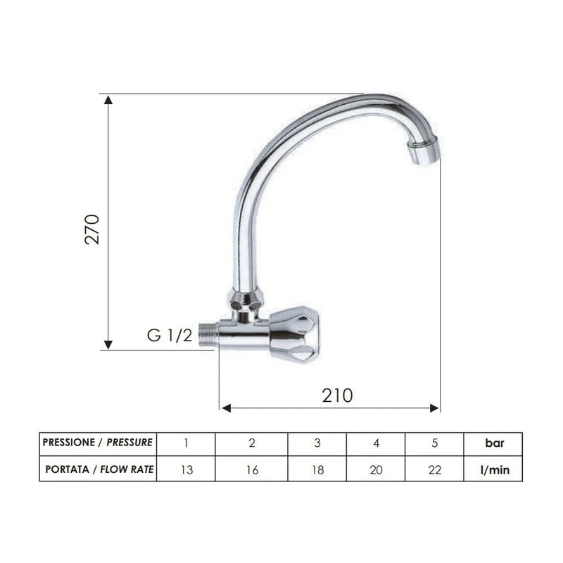 Rubinetto A Snodo Pesante Con Canna Alta A "J" D.18 Girevole Con Rompigetto