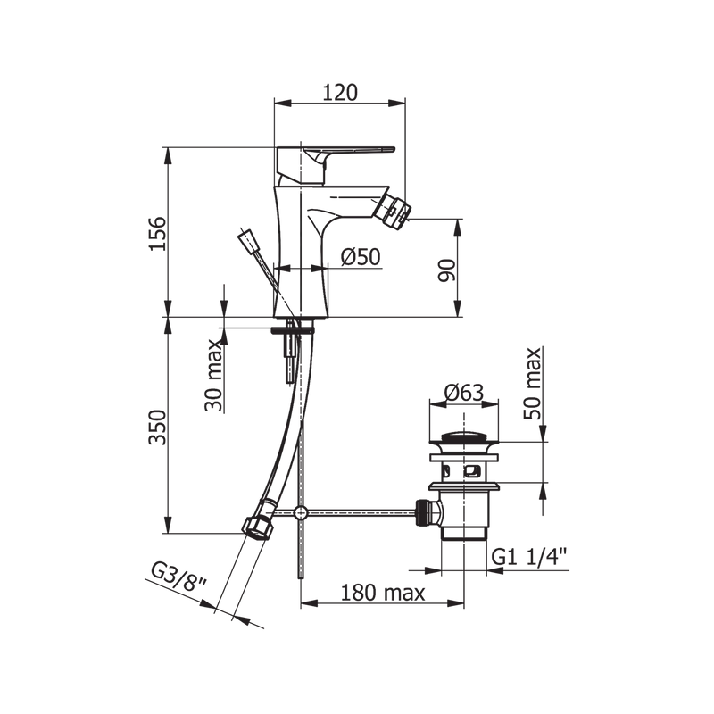 Miscelatore Monocomando Bidet Con Scarico Automatico Alias