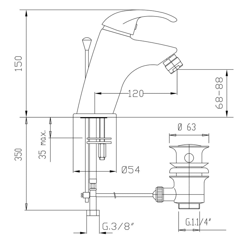 Miscelatore Monocomando Bidet Con Scarico Automatico Eva