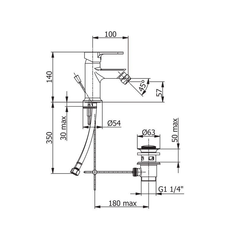 Miscelatore Monocomando Bidet Con Scarico Automatico Prius