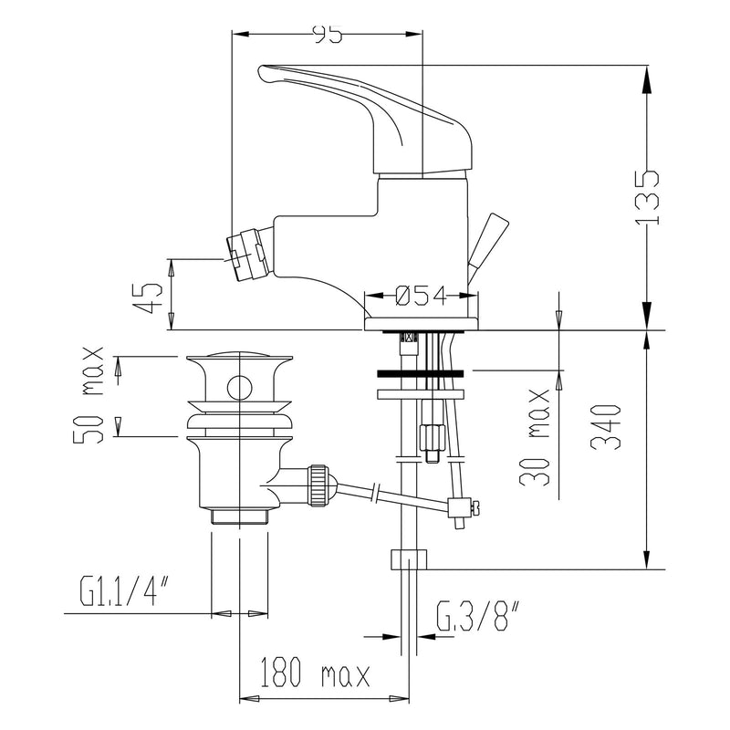 Miscelatore Monocomando Bidet Con Scarico Automatico Rik