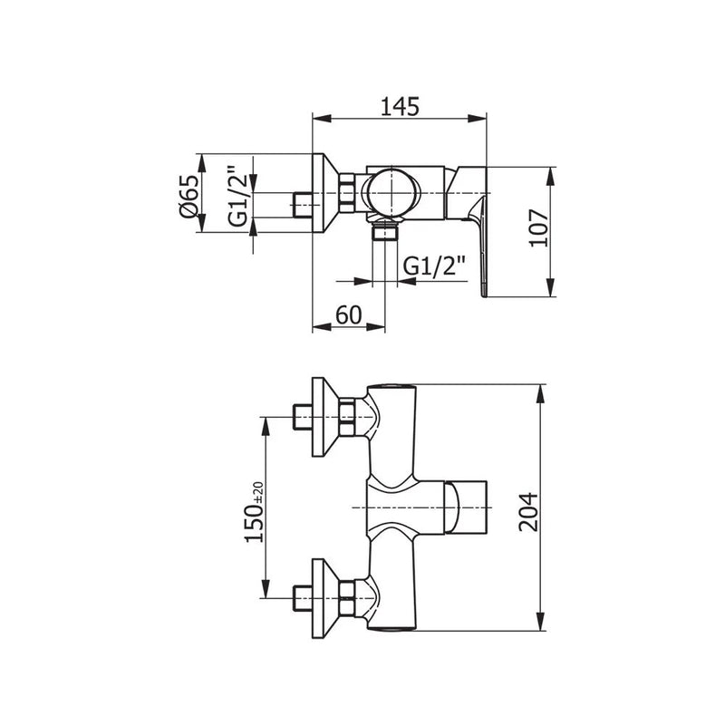 Miscelatore Monocomando Esterno Doccia Con Attacco Inferiore 1/2" Alias