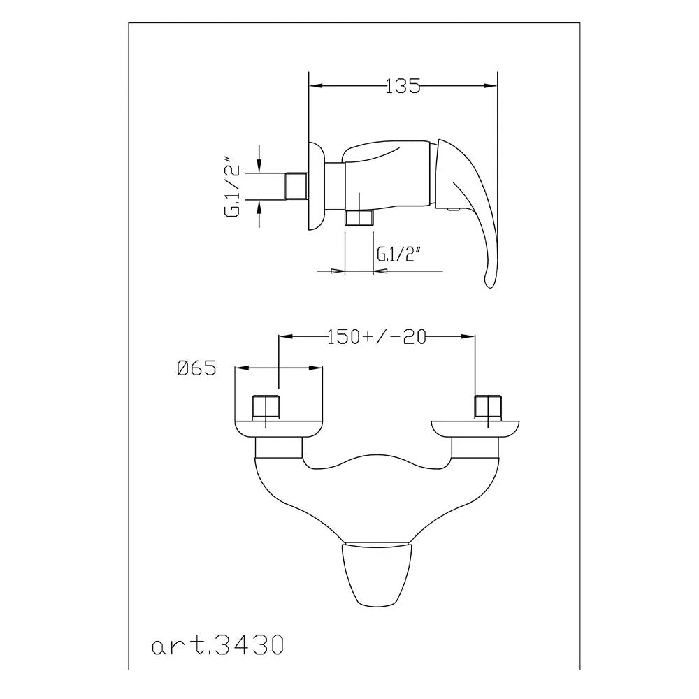 Miscelatore Monocomando Esterno Doccia Con Attacco Inferiore 1/2" Eva
