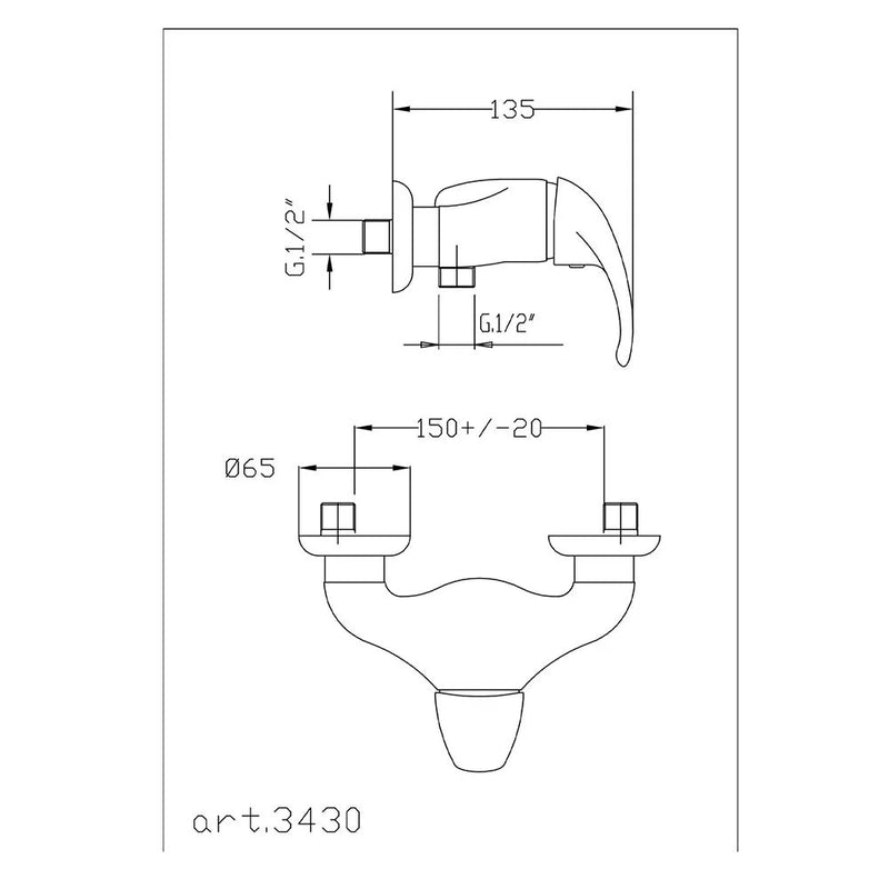 Miscelatore Monocomando Esterno Doccia Con Attacco Inferiore 1/2" Eva