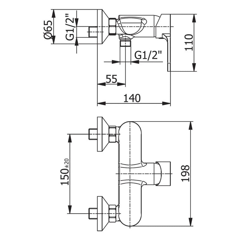 Miscelatore Monocomando Esterno Doccia Con Attacco Inferiore 1/2" Prius