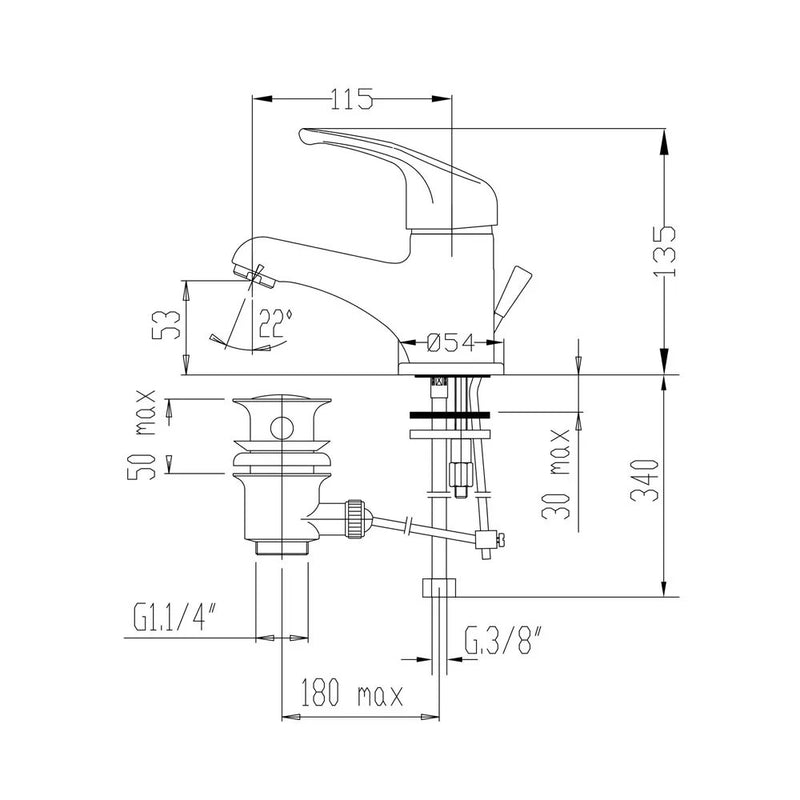 Miscealatore Monocomando Lavabo Con Scarico Automatico Rik