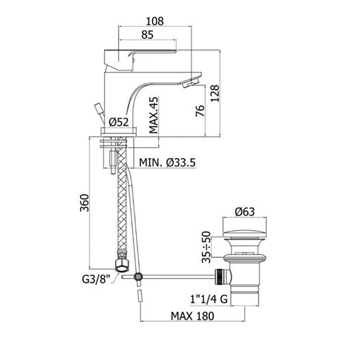 Miscelatore Lavabo Blu Cromato Con Piletta Di Scarico 1"1/4 - PAFFONI