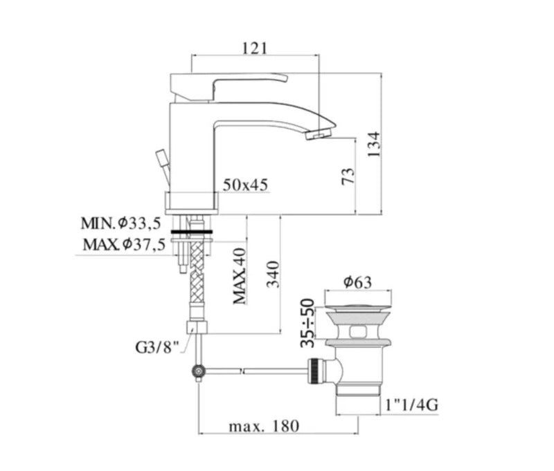 Miscelatore Bidet Level Cromato Con Piletta Di Scarico 1"1/4 - PAFFONI