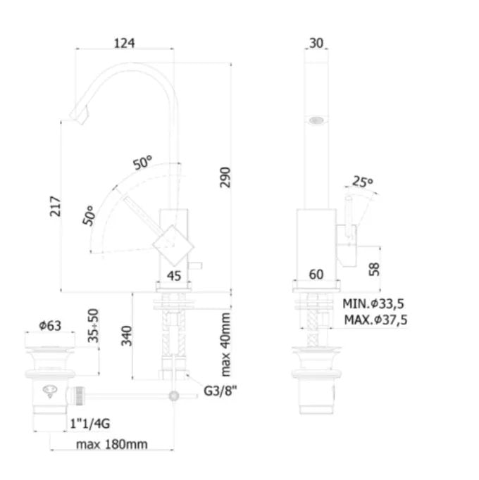 Miscelatore Lavabo Bocca Alta Level Cromato Con Piletta Di Scarico 1"1/4 - PAFFONI