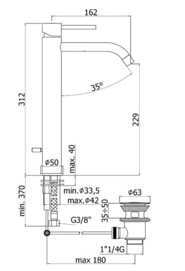 Miscelatore Lavabo Prolungato Light Cromato Con Scarico Clic - CLAC 1"1/4