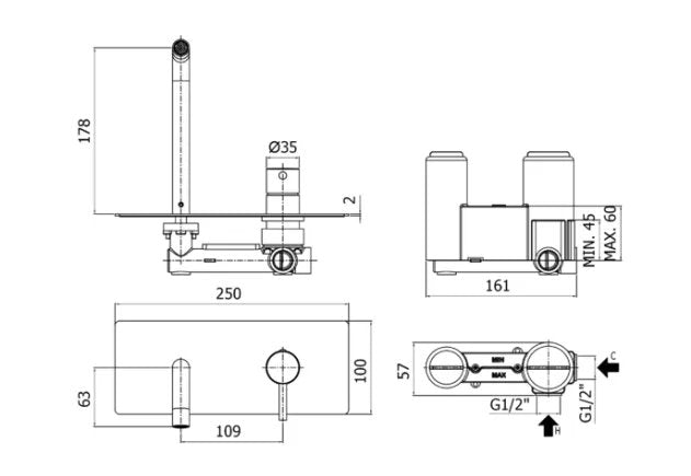 Miscelatore Incasso Lavabo Light Cromato - VARIANTI BOCCA 123MM, 175MM, 248MM
