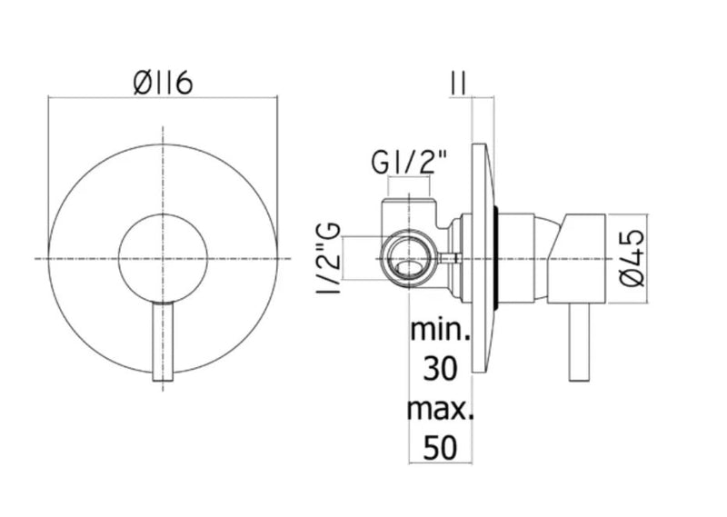 Miscelatore Incasso Doccia Light Cromato - CON PIASTRA METALLO Ø116MM