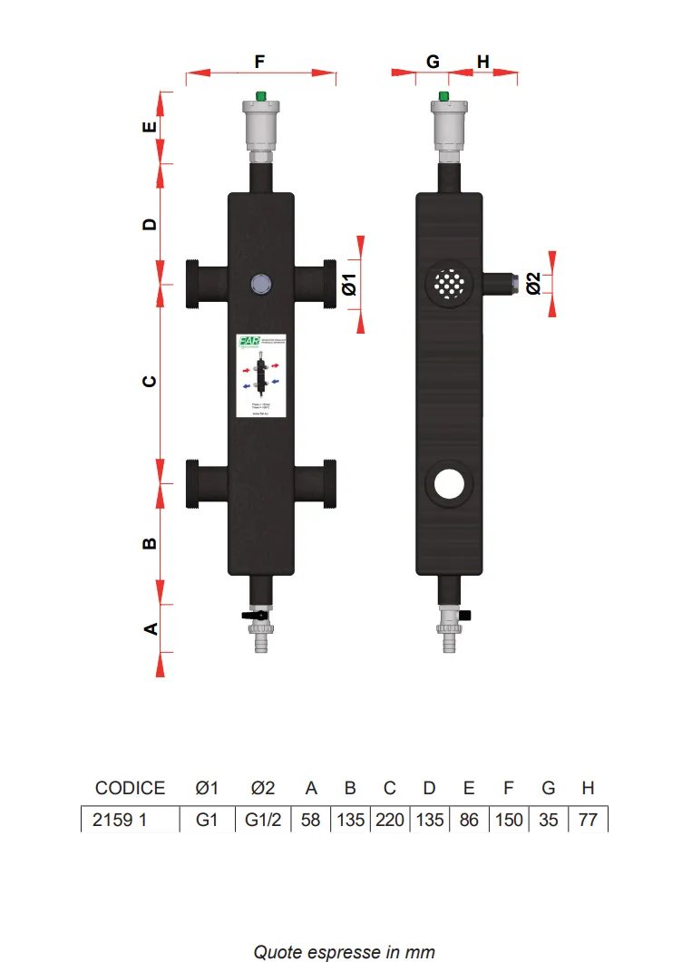 Separatore Idraulico Completo Di Valvola Sfogo Aria Automatica E Rubinetto Scarico Fanghi