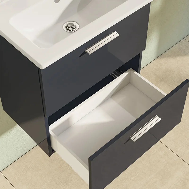 Dettaglio cassetti soft-close mobile bagno antracite Gedy