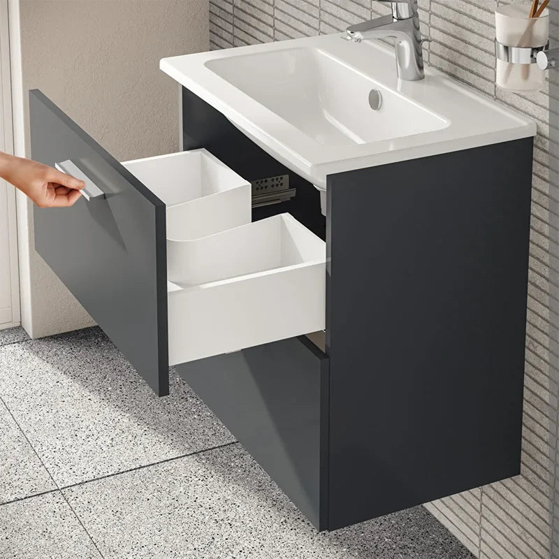 Dettaglio cassetti soft-close mobile bagno antracite Gedy