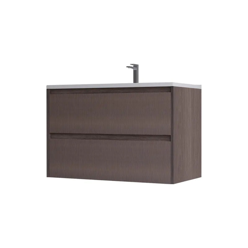 Base Sospesa Bagno Vanessa 80 cm – 2 Cassetti Noce Cannettato