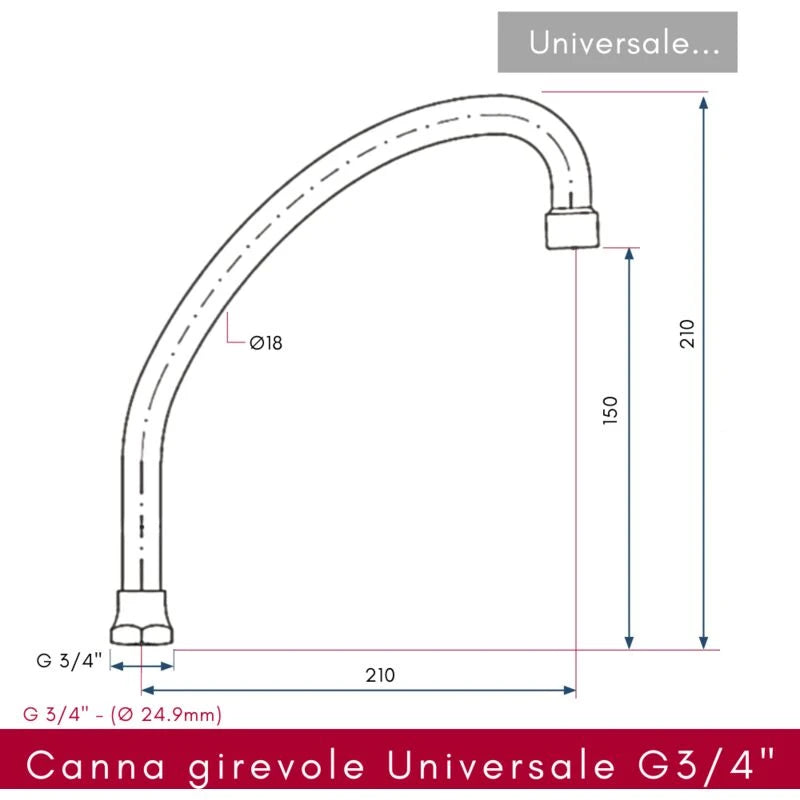 Canna Jota 18x200 con rompigetto in ottone attacco 3/4"